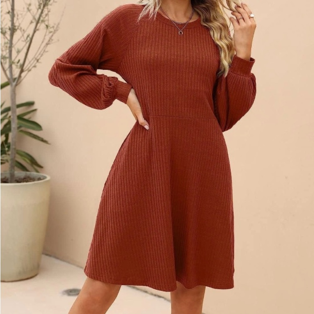 SHERRYRISE Woman's Long Sleeve Crew Neck Ribbed Knit High Waist Sweater Dress